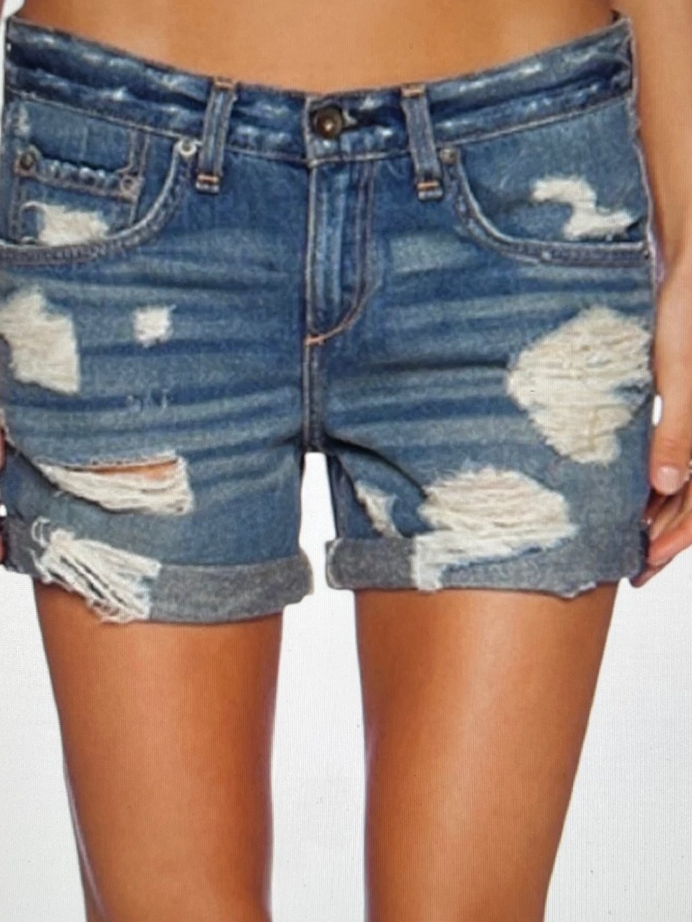 RAG & BONE Obispo Rebel Distressed Jean Shorts Cuffed Denim Size 27